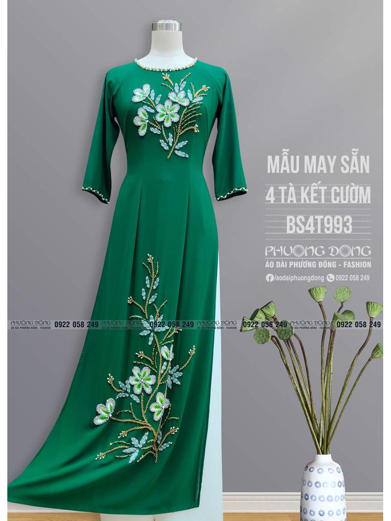 Áo Dài Bà Sui 2 Lớp 4 Tà Kết Cườm Pha Lê BS4T993